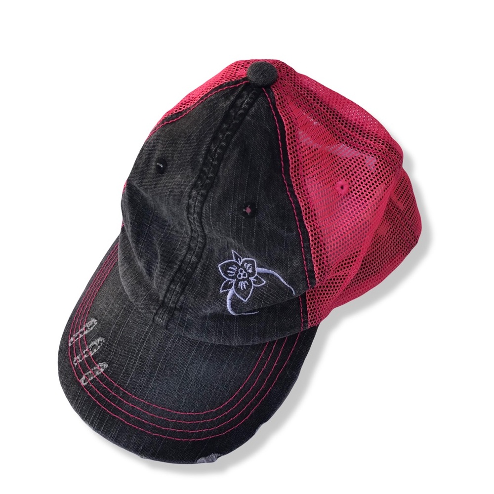 Distressed Y2K pink and black velcro adjustable trucker hat
